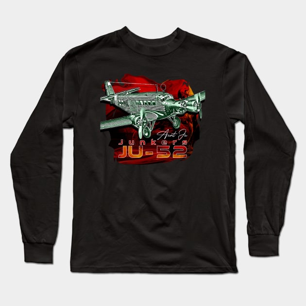 Junkers JU-52 German Vintage Aircraft Long Sleeve T-Shirt by aeroloversclothing